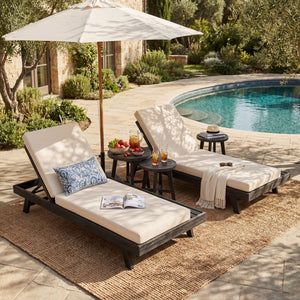 English Elm Lounge Chaise Outdoor Acacia Wood Slatted Frame with Water Resistant Cushion Resort Style N770P442B429CUSH
