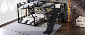 English Elm L-Shaped Triple Bunk Bed With Slide & Usb Ports - Space-Saving Metal Design For Modern Families W1580S00276