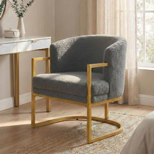 English Elm Modern Faux Fur Accent Chair Plush Upholstered Seat with Gold Iron Legs for Any Room Grey N763P360688E