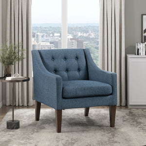 English Elm Contemporary Button-Tufted Accent Chair with Plush Fabric, Curved Arms and Solid Wood Legs for Living Blue 26.5 L x 28.5 W x 22.5 H B011P281834