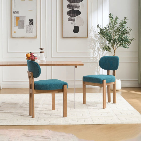 English Elm Wooden Wingback Dining Chairs Chenille Upholstered Farmhouse Set for Kitchen Comfort Teal W3244P316082