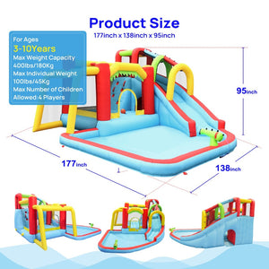 English Elm 7 in 1 Inflatable Backyard Water Park with Slide Splash Pool Climbing Wall and Bouncer W167790010