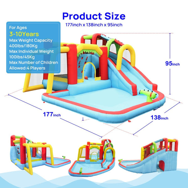 English Elm 7 in 1 Inflatable Backyard Water Park with Slide Splash Pool Climbing Wall and Bouncer W167790010