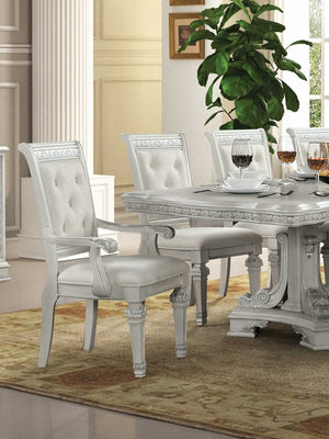 English Elm Traditional Elegant 2pc Arm Chair Set with Upholstered Seats, Ornate Corbels, Solid Rubberwood Finish Ivory 44 L x 23 W x 1 H B2741P407593