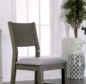 English Elm Dining 7pc Counter Height Dining Set Gray Finish with Light Gray Padded Fabric Chairs, Sturdy 66" Table B2741S00096