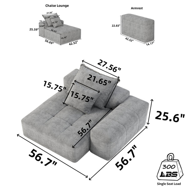 English Elm Modern Oversized Modular Sectional Sofa - Plush Chenille, No Assembly, 2 Pillows, 4 Colors Available! W1885P298455