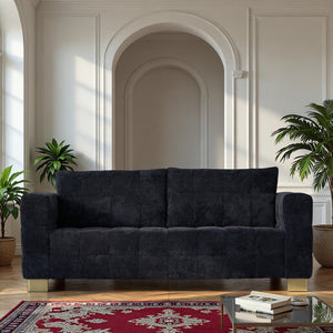 English Elm FX-P54-BK Plush Chenille Sofa with Metallic Legs, Subtle Glamour, Durable Velvet Feel for Living Room Black W576S00169
