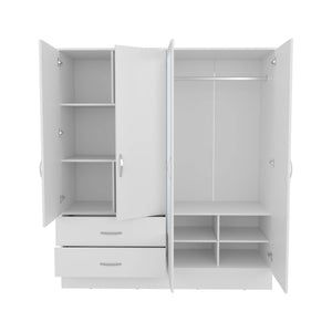 English Elm Gangi Modern 4-Door Armoire with Mirrors, 10 Shelves, 2 Drawers & Hanging Rod for Organized Bedrooms White 74.8 L x 23.62 W x 3.94 H B097S00234