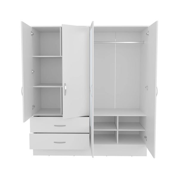 English Elm Gangi Modern 4-Door Armoire with Mirrors, 10 Shelves, 2 Drawers & Hanging Rod for Organized Bedrooms White 74.8 L x 23.62 W x 3.94 H B097S00234