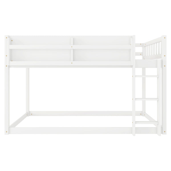 English Elm Low Low Twin Over Twin Bunk Bed with Ladder, Solid Wood Low-Profile Kids Bed Frame, Sturdy Design White 81.1 L x 13.58 W x 6.49 H W2593P375482