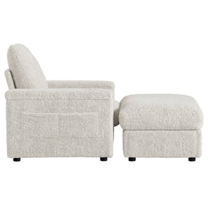 English Elm 42" Oversized Chaise Lounge with Plush Faux Rabbit Fur, Hidden Arm Storage, Cup Holder, Convertible Sleeper Beige N723P232726A