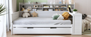 English Elm Wooden Twin Daybed with Trundle Built-in Desk and Open Shelves for Kids Rooms Antique White N733S373391K