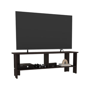 English Elm Navia sleek 47" TV stand with two open shelves for consoles, media storage and modern compact style Dark Walnut 53 L x 18 W x 4 H B200P286938