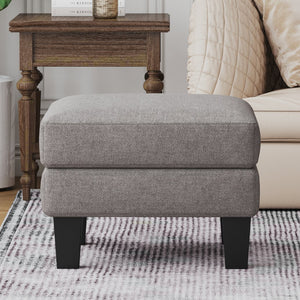 English Elm Fabric Ottoman with Thick Coil-Spring Cushion, 100% Polyester Upholstery, Solid Wood Legs, 23×23×17" LIGHT GREY W109741864