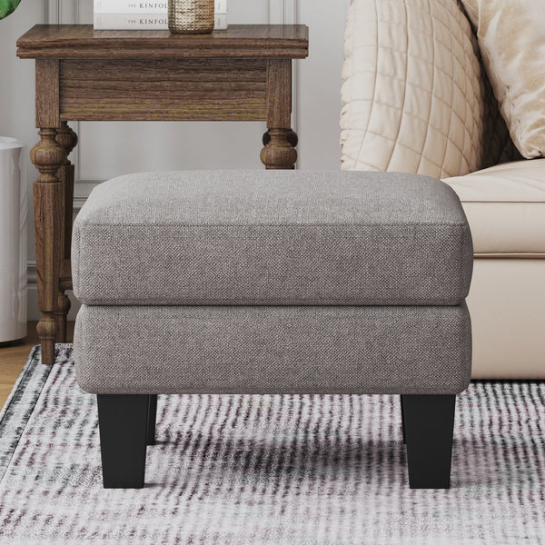 English Elm Fabric Ottoman with Thick Coil-Spring Cushion, 100% Polyester Upholstery, Solid Wood Legs, 23×23×17" LIGHT GREY W109741864