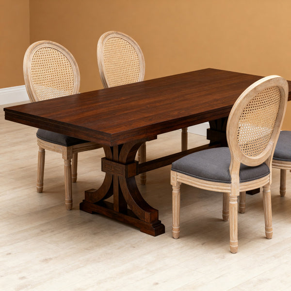 English Elm Dining Chairs Set of 2 Grey French Country Rattan Upholstered Round Back Solid Wood Legs, Cozy Classic Elegance for Dining Room, Kitchen, Living (Grey) W3426P397368