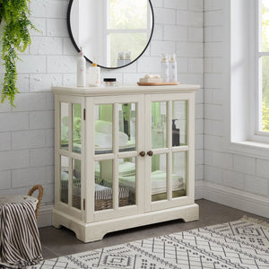English Elm Led Curio Display Cabinet - Elegant Antique White Showcase With Adjustable Shelves & Bluetooth Lighting W1758P387892