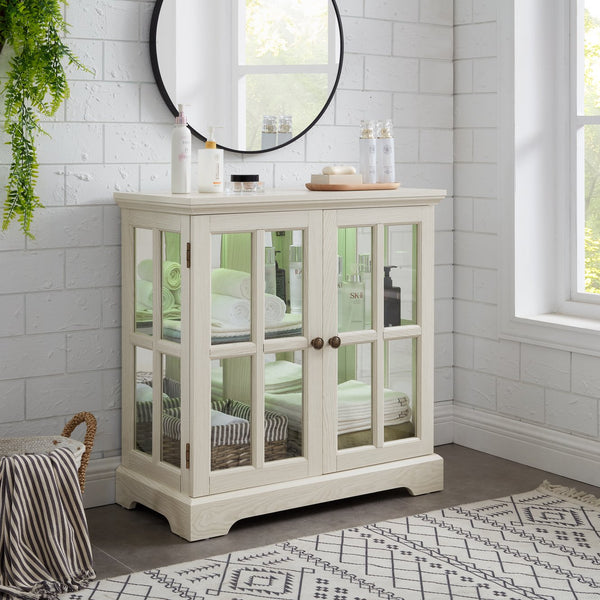 English Elm Led Curio Display Cabinet - Elegant Antique White Showcase With Adjustable Shelves & Bluetooth Lighting W1758P387892