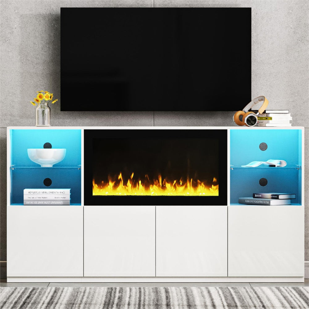 English Elm On-Trend High Gloss Media Console With 34.2" Electric Fireplace & Led Light For Tvs Up To 75" N721S000042K-GIGA