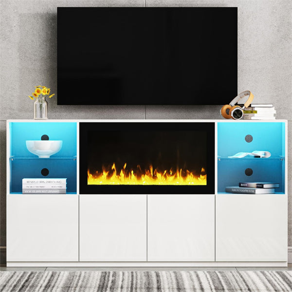 English Elm On-Trend High Gloss Media Console With 34.2" Electric Fireplace & Led Light For Tvs Up To 75" N721S000042K-GIGA