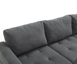 English Elm Small L-Shaped Sofa with Storage Ottoman and Side Pockets, Velvet 3-Seat Space-Saving Couch Dark Gray W2705P255386