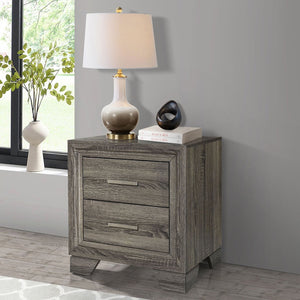 English Elm Funston Brown Oak Nightstand with 2 Drawers, Tapered Legs & Metal Bar Handles for Organized Style B062P375571