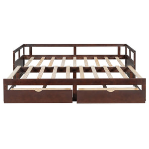 English Elm Wooden Twin to King Daybed with Trundle and Storage Drawers for Guest Rooms Espresso N708P336539P