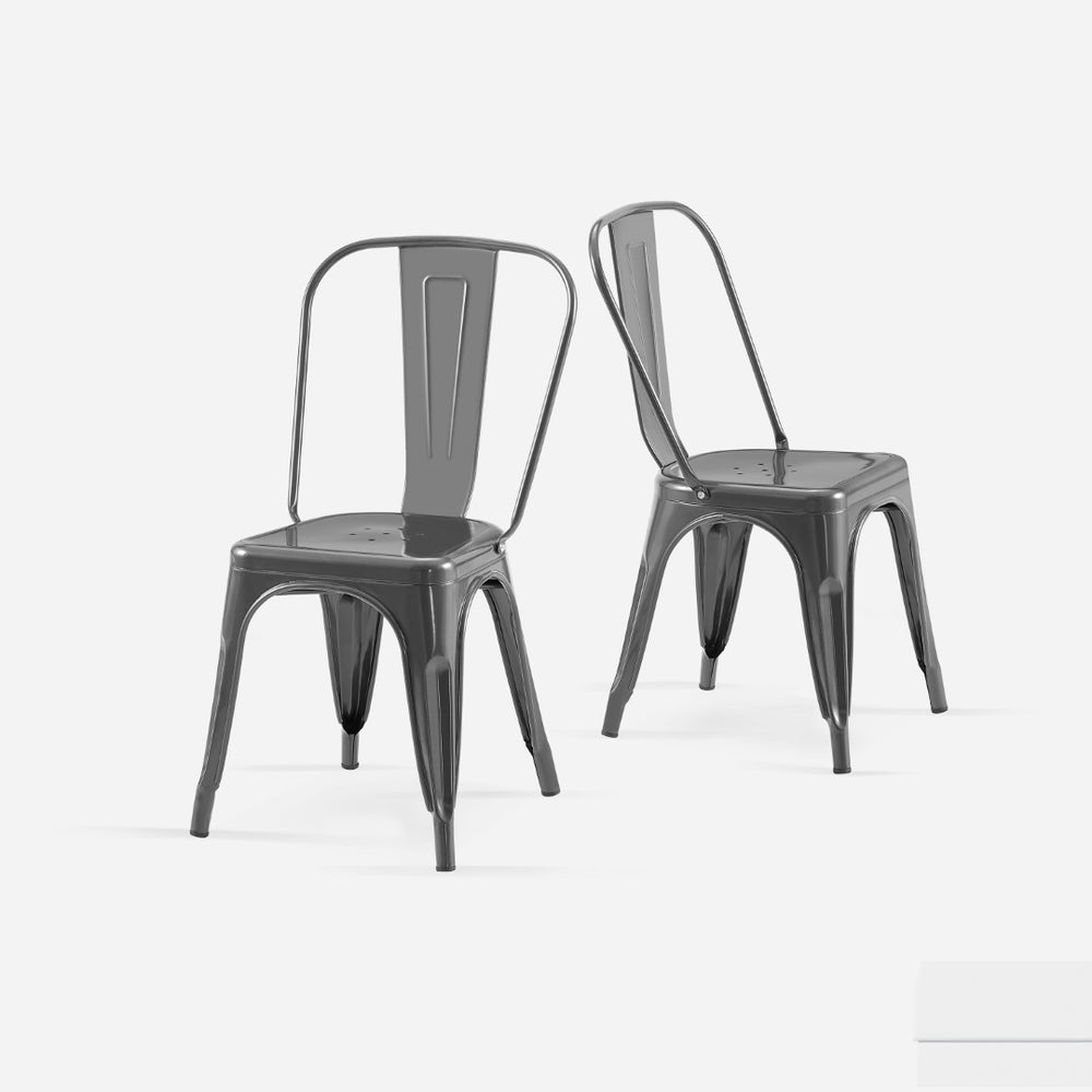 English Elm Set Of 2 High Gloss Grey Metal Dining Chairs – Stylish Stackable Design For Indoor & Outdoor Use B347P383392-GIGA