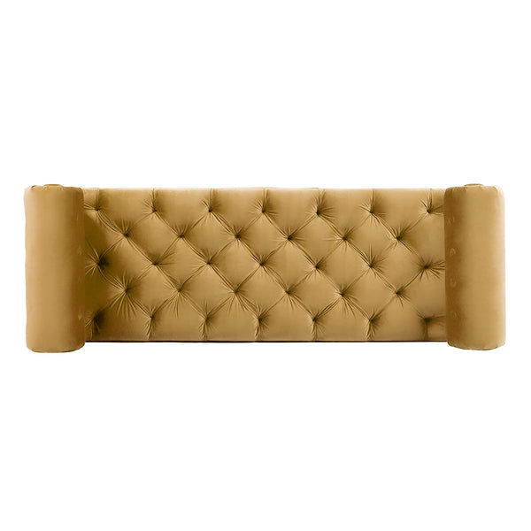 English Elm Jennifer Taylor Home - Lewis Bolster Arm Entryway Bench in Gold Velvet — Handcrafted hardwood frame, vintage bolsters, low 15" seat comfort Yellow B2719P238172