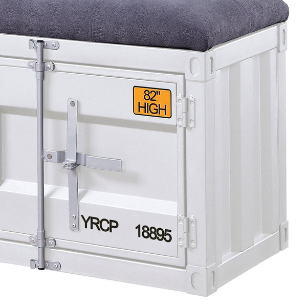 English Elm Grey Upholstered Storage Bench with Metal Doors and Open Shelf, Industrial Entryway Seat with Lockable Cabinet (56.5") B062P186438