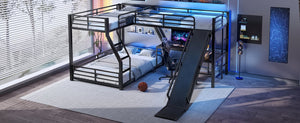 English Elm L-Shaped Triple Bunk Bed With Slide, Usb Ports, And Space-Saving Design For Kids & Teens, Black W1580S00277