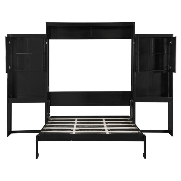 English Elm Queen Size Murphy Bed With Integrated Desk, Flip-Up Vanity & Storage Cabinets In Espresso Finish N820S10057P-GIGA