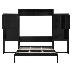 English Elm Queen Wall Bed with Integrated Desk Vanity and Cabinet Storage for Studio Rooms Espresso N820S10057P-1
