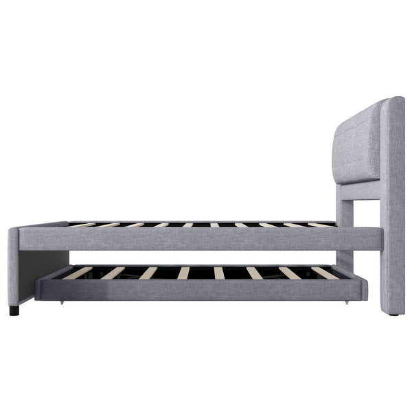 English Elm Full Size Upholstered Platform Bed With Versatile Trundle - Modern Gray Design For Comfort & Style DL001678AAE