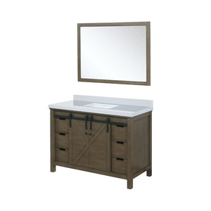 English Elm Rustic Brown Bath Vanity 48" With White Quartz Top, Spacious Storage & Stylish 44" Mirror Included B2731S00718-GIGA