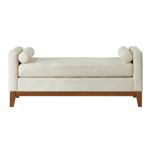 English Elm Large Boucle Upholstered Window Bench with Armrests and Throw Pillows for Entryway Beige W2186P454321