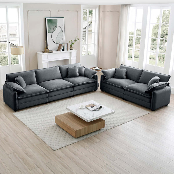 English Elm Family sofa set Retro Deep Seat Corduroy 2- and 3-Seater Ensemble with Memory Foam Comfort and Style Grey W714S00753