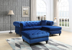English Elm Nola Velvet Tufted Sofa Chaise with Nailhead Trim, Pocketed Coil Cushions and Turned Wood Legs Navy Blue 15 L x 32 W x 55 H B078S00008
