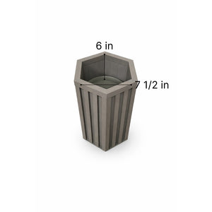 English Elm Hexagon Column Aluminum Planter Geometric Outdoor Pot with Wood Tone Powder Coat Finish Brown Grey B2755P462182