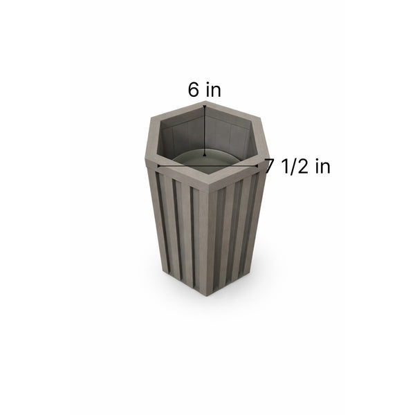 English Elm Hexagon Column Aluminum Planter Geometric Outdoor Pot with Wood Tone Powder Coat Finish Brown Grey B2755P462182