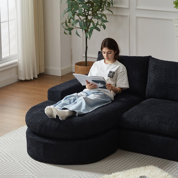 English Elm 99-Inch Chenille Cloud Curved Sectional Sofa – Elegant L-Shaped Couch With Chaise, No Assembly! W834S00478