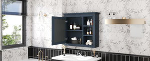 English Elm 30'' Modern Medicine Cabinet Wall Mirror with Hidden Storage and Adjustable Open Shelves for Bath Blue WF318452AAC