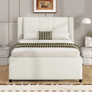 English Elm Full Size Upholstered Platform Bed With Versatile Trundle For Stylish And Comfortable Sleep Solutions DL001678AAK