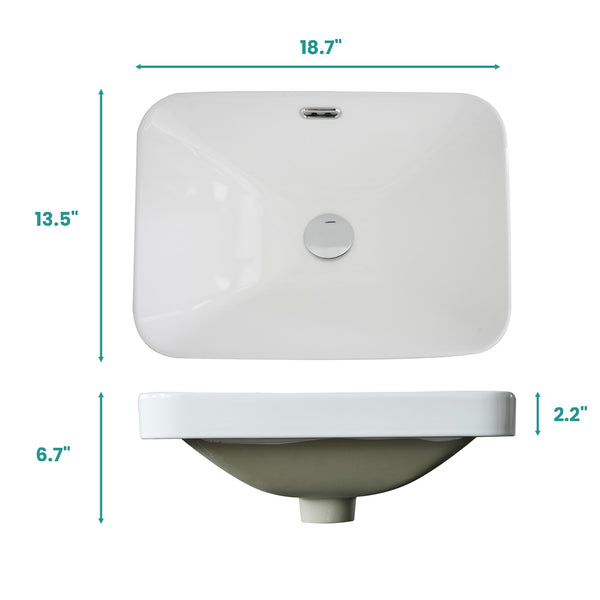 English Elm BB12-18-101, Integrated White Ceramic Basin Glossy Drop-In Sink Easy-Clean Rounded Edges Stylish Durability W1865P279822