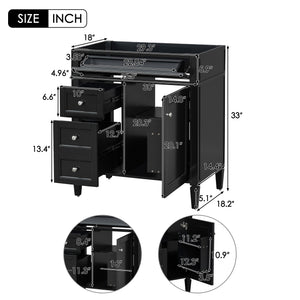 English Elm 30'' Modern Bathroom Vanity Cabinet with Roman Legs, 3 Drawers, Adjustable Shelf, Tip-Out Drawer, Durable MDF/Solid Wood Black N710P236988B