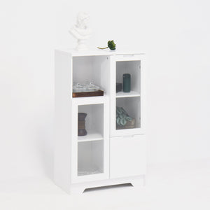 English Elm MDF Painted Storage Cabinet with Glass Doors, Drawer & Open Shelves, White Modern Buffet for Home W409P171460