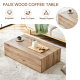 English Elm Light Wood Texture Mdf Coffee Table - Simple Modern Style.Modern Mdf Coffee Table With Wood Texture Pattern -39.3X23.6X11.8 Inches - Stylish and Durable Design.