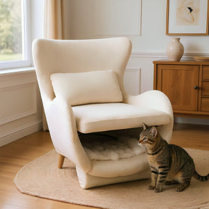 English Elm Furniture Plush 2-in-1 Pet-Friendly Mid Century Modern Accent Chair with Velvet Upholstery, Removable Base and Ergonomic Support for Living Room White N843P331163C