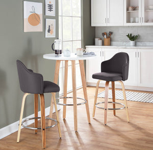English Elm Fixed-height Swivel Counterstools Mahogany Wood Chrome Footrest Velvet Seat Set of 2 Charcoal B202S01779