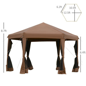 English Elm Outsunny 13' X 11' Hexagonal Pop-Up Gazebo With Adjustable Height, Mesh Sidewalls & Steel Frame W2225P200701-GIGA